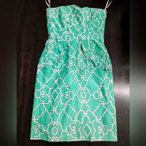 NWOT Melly M Cotton Stretch  'Caya Bandeau-Loga' Teal Strapless Dress size 2